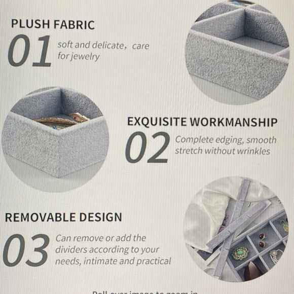 Jewelry Display Storage Organizer Tray Ice Gray Plush Velvet (24 grids) - Picture 8 of 8